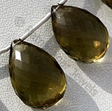 Olive Quartz  Flat Pear Briolette